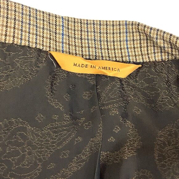 Robert Talbott Carmel Tan Blue Micro Plaid Blazer Jacket 42R Double Two Button - Picture 7 of 14